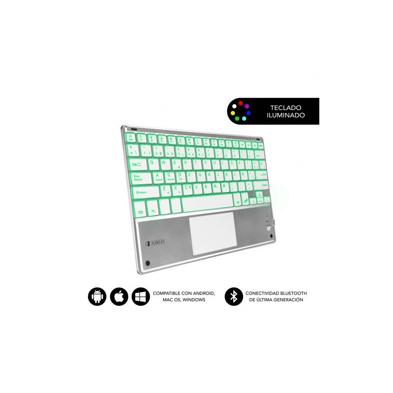 SUBBLIM Teclado Bluetooth Smart Backlit BT Keyboard Touchpad Silver