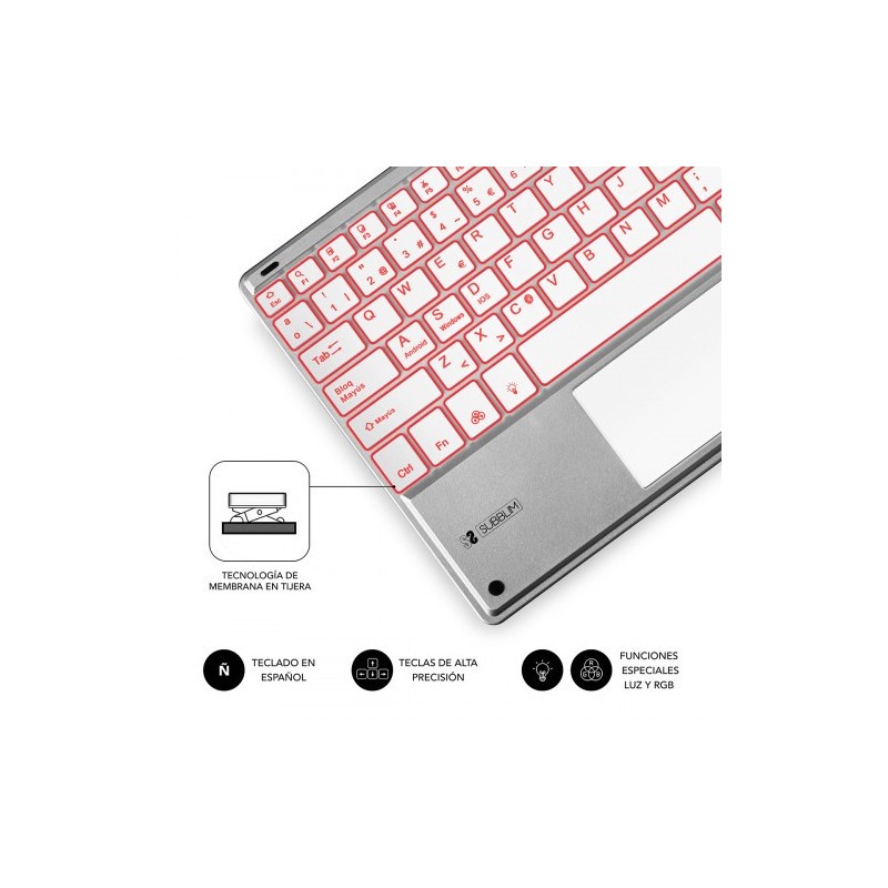 SUBBLIM Teclado Bluetooth Smart Backlit BT Keyboard Touchpad Silver