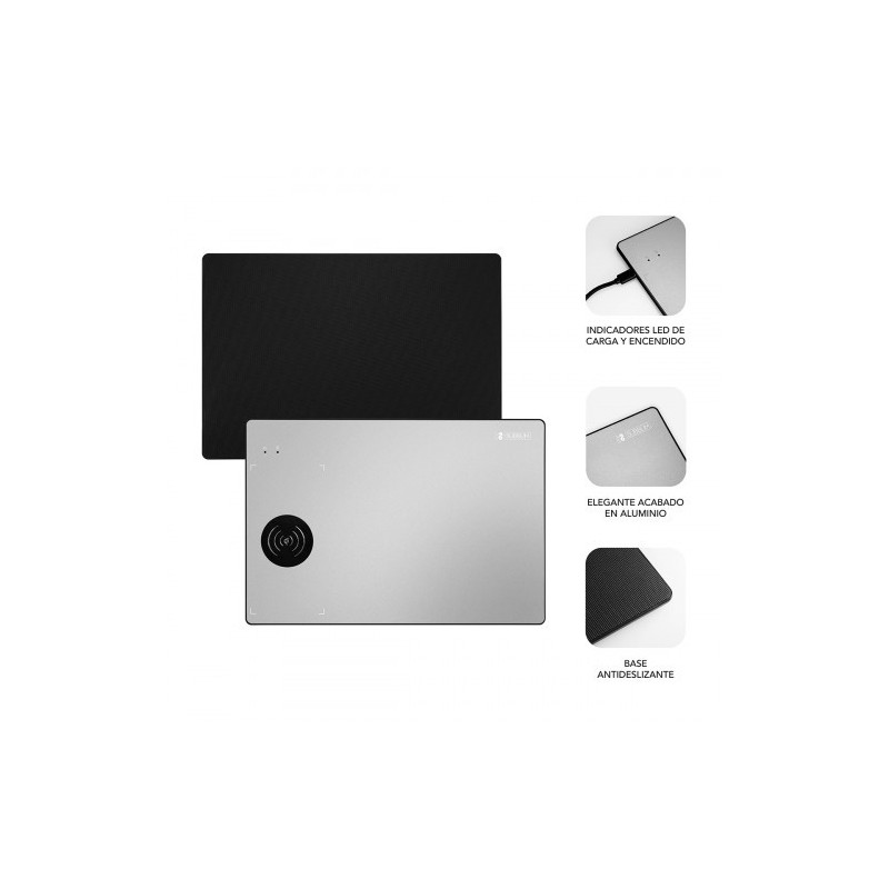 SUBBLIM Alfombrilla con cargador Inalámbrico Mousepad Wireless Charger Aluminum Silver 10W