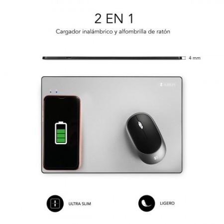 SUBBLIM Alfombrilla con cargador Inalámbrico Mousepad Wireless Charger Aluminum Silver 10W