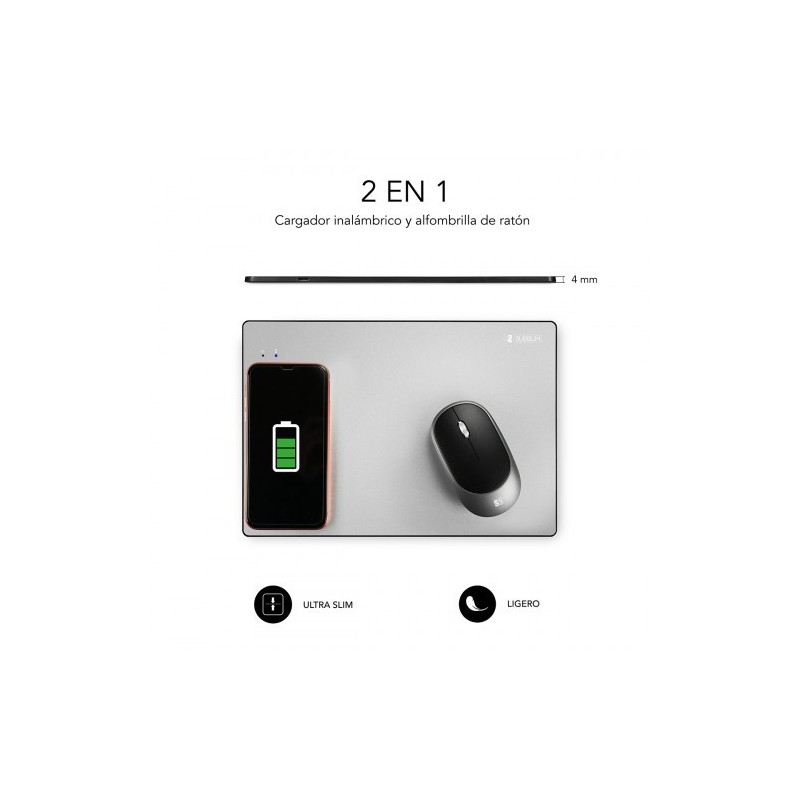 SUBBLIM Alfombrilla con cargador Inalámbrico Mousepad Wireless Charger Aluminum Silver 10W