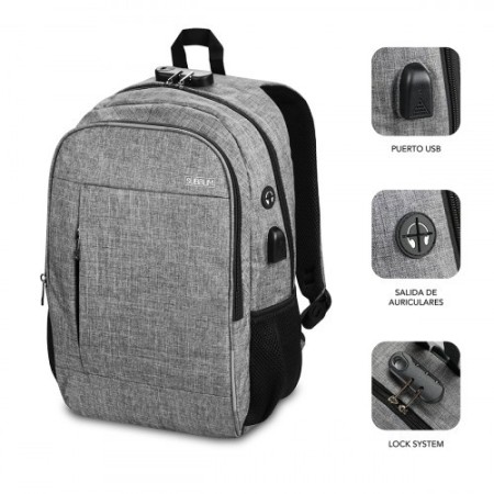 SUBBLIM Mochila para Portátil Urban Lock Backpack 16″ Grey
