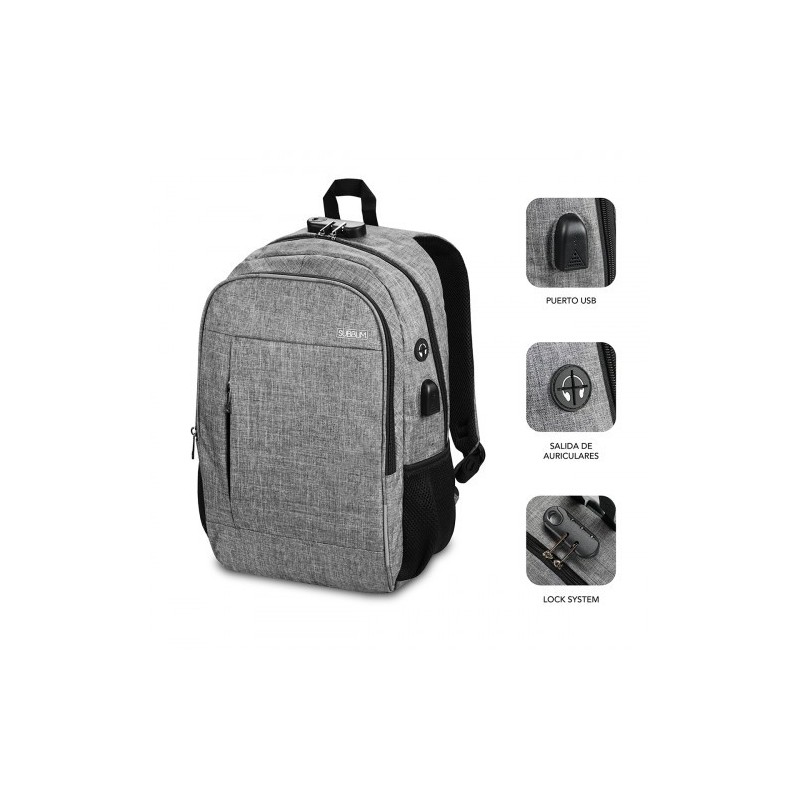 SUBBLIM Mochila para Portátil Urban Lock Backpack 16″ Grey