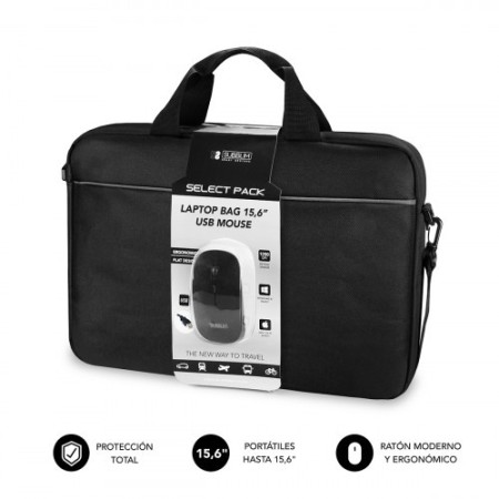 SUBBLIM Maletín con Ratón Select Pack Wired Mouse USB + Laptop bag 15,6″