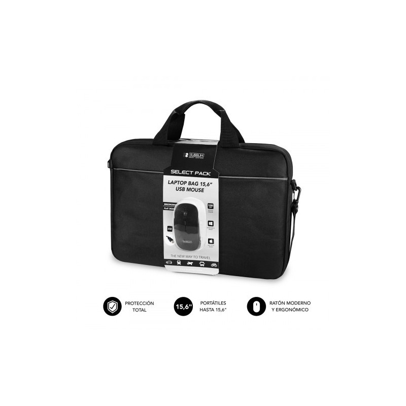 SUBBLIM Maletín con Ratón Select Pack Wired Mouse USB + Laptop bag 15,6″