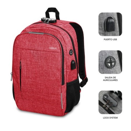SUBBLIM Mochila para Portátil Urban Lock Backpack 16″ Red