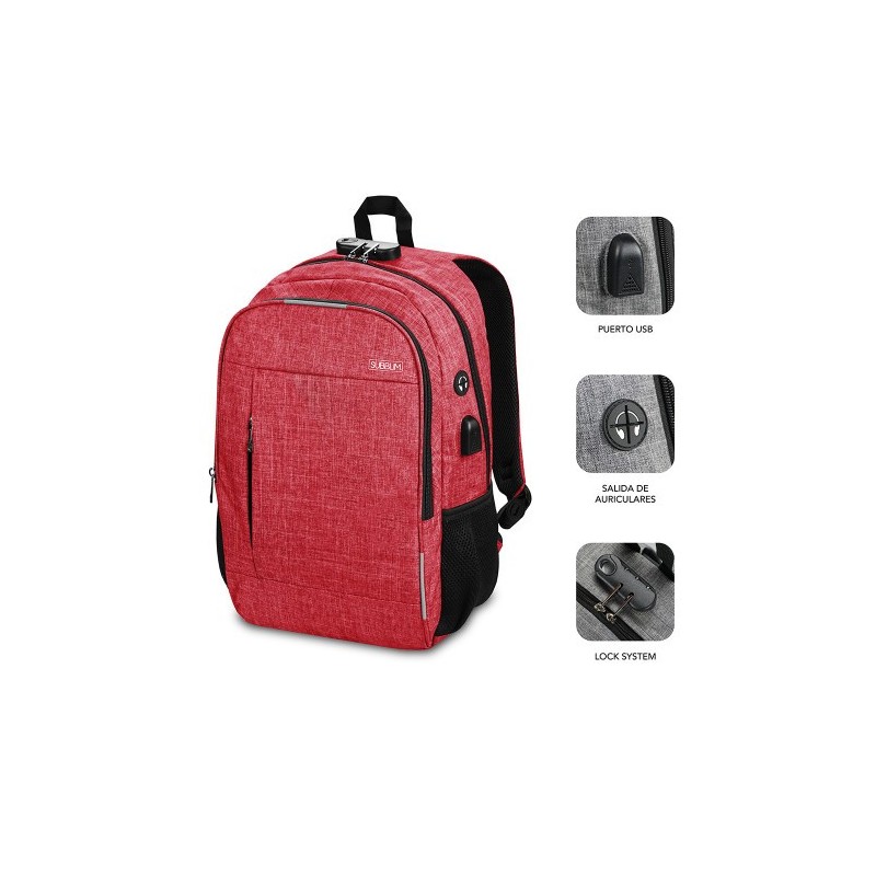 SUBBLIM Mochila para Portátil Urban Lock Backpack 16″ Red