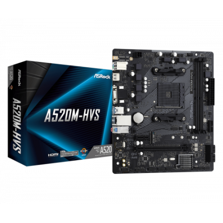 PLACA ASROCK A520M-HVS,AMD,AM4,A520,2DDR4,64,VGA+HDMI,4SATA3,1M.2,4USB2.0,2USB3.2,USB-C,1GB,MATX