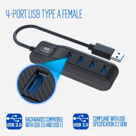 Ewent EW1138 hub de interfaz USB 3.2 Gen 1 (3.1 Gen 1) Type-A 5000 Mbit/s Negro