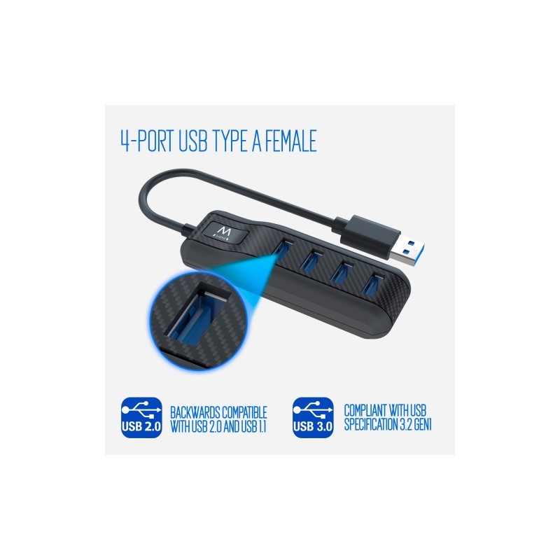 Ewent EW1138 hub de interfaz USB 3.2 Gen 1 (3.1 Gen 1) Type-A 5000 Mbit/s Negro