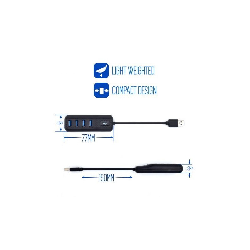 Ewent EW1138 hub de interfaz USB 3.2 Gen 1 (3.1 Gen 1) Type-A 5000 Mbit/s Negro