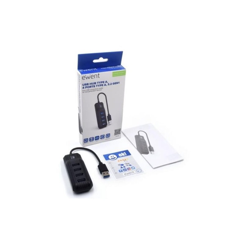 Ewent EW1138 hub de interfaz USB 3.2 Gen 1 (3.1 Gen 1) Type-A 5000 Mbit/s Negro