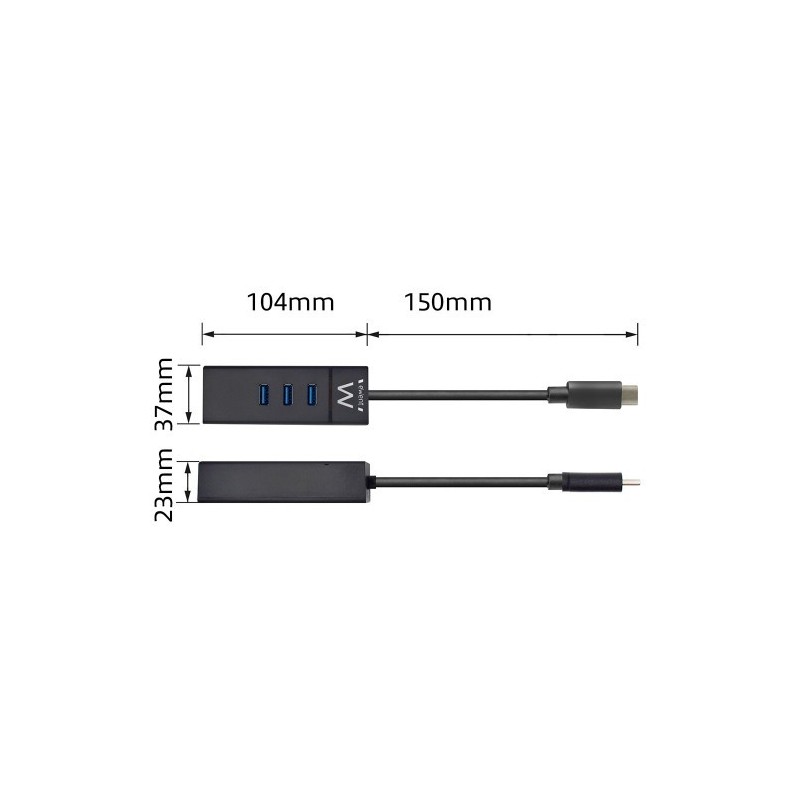 Ewent EW1141 hub de interfaz USB 3.2 Gen 1 (3.1 Gen 1) Type-C 5000 Mbit/s Negro