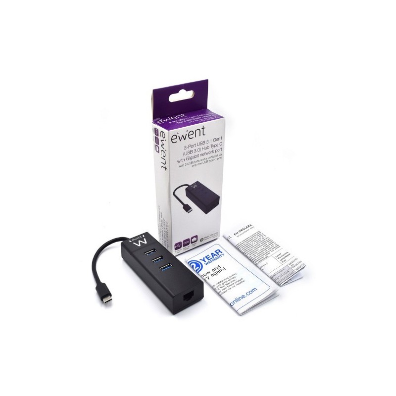Ewent EW1141 hub de interfaz USB 3.2 Gen 1 (3.1 Gen 1) Type-C 5000 Mbit/s Negro