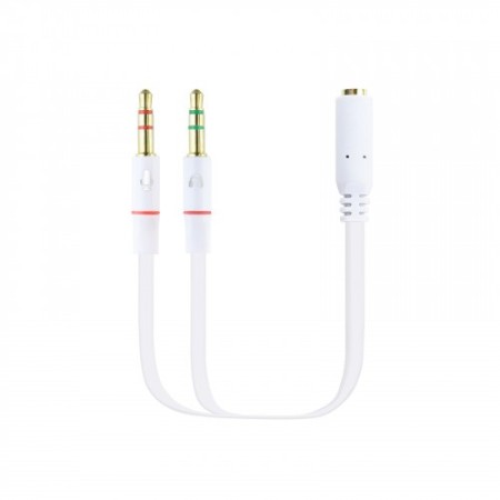 Nanocable Cable Adaptador Audio Jack 3.5/H de 4 Pines a 2 Jack 3.5/M de 3 Pines, Blanco, 20 Cm