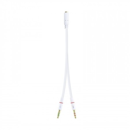 Nanocable Cable Adaptador Audio Jack 3.5/H de 4 Pines a 2 Jack 3.5/M de 3 Pines, Blanco, 20 Cm