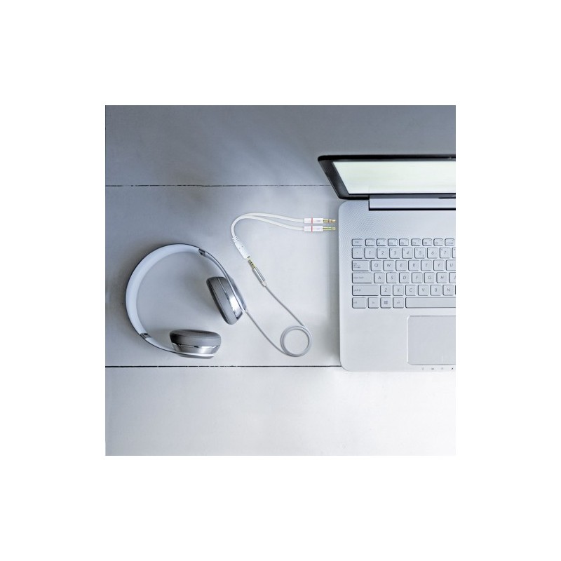 Nanocable Cable Adaptador Audio Jack 3.5/H de 4 Pines a 2 Jack 3.5/M de 3 Pines, Blanco, 20 Cm