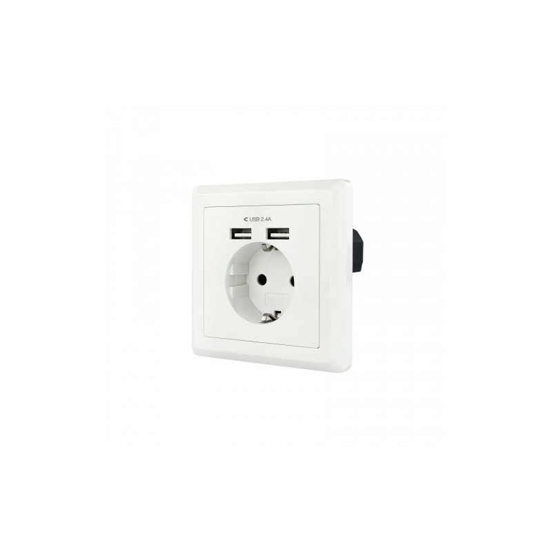 Nanocable Base de enchufe de pared tipo schuko con 2 tomas USB Max. 2.4A, blanca