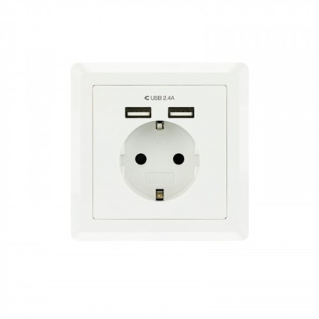 Nanocable Base de enchufe de pared tipo schuko con 2 tomas USB Max. 2.4A, blanca