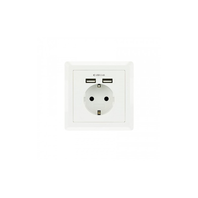 Nanocable Base de enchufe de pared tipo schuko con 2 tomas USB Max. 2.4A, blanca