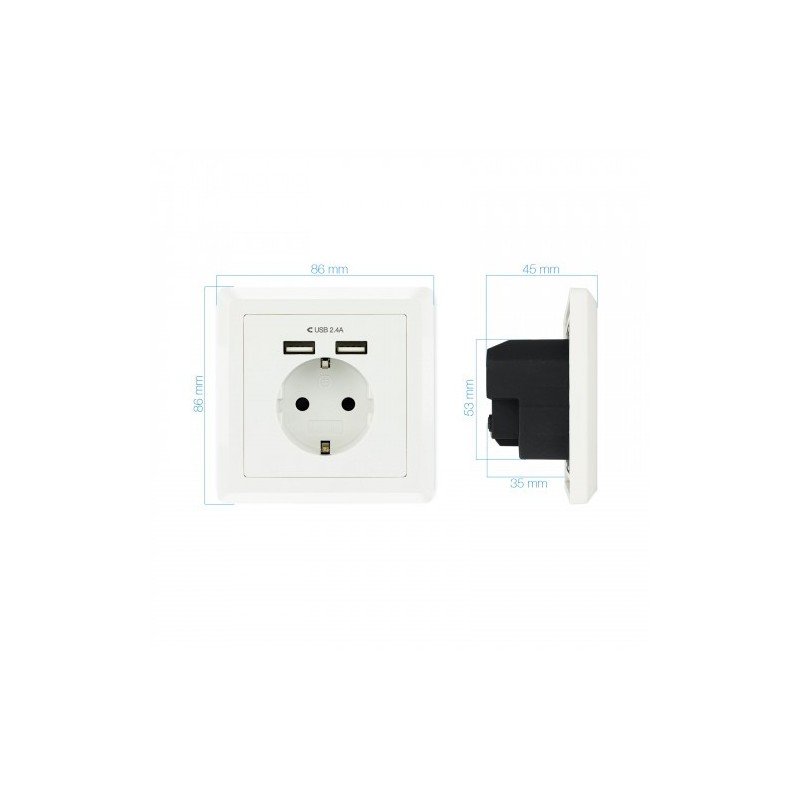Nanocable Base de enchufe de pared tipo schuko con 2 tomas USB Max. 2.4A, blanca