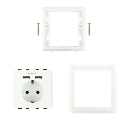 Nanocable Base de enchufe de pared tipo schuko con 2 tomas USB Max. 2.4A, blanca