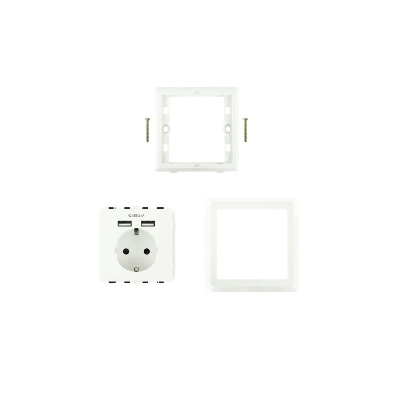 Nanocable Base de enchufe de pared tipo schuko con 2 tomas USB Max. 2.4A, blanca