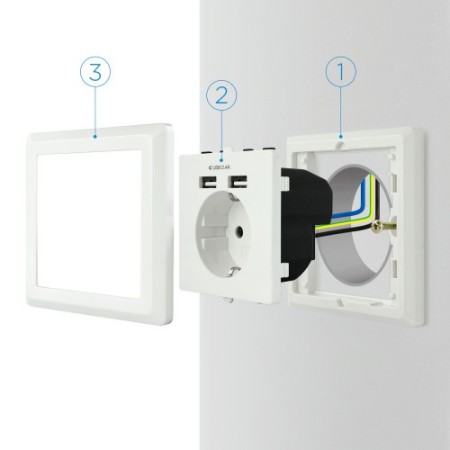 Nanocable Base de enchufe de pared tipo schuko con 2 tomas USB Max. 2.4A, blanca