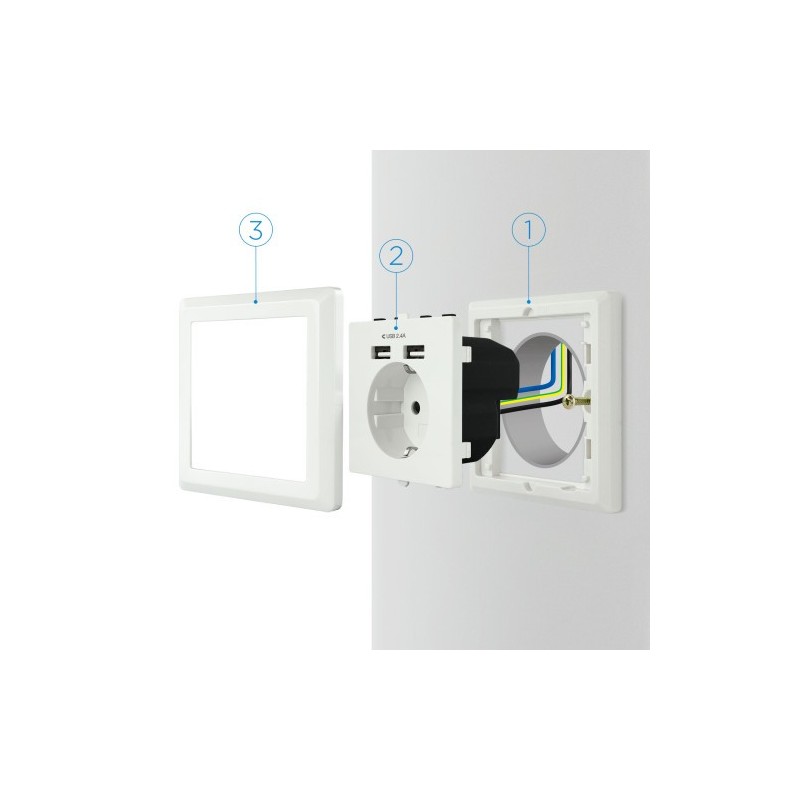 Nanocable Base de enchufe de pared tipo schuko con 2 tomas USB Max. 2.4A, blanca