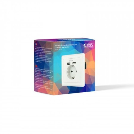 Nanocable Base de enchufe de pared tipo schuko con 2 tomas USB Max. 2.4A, blanca