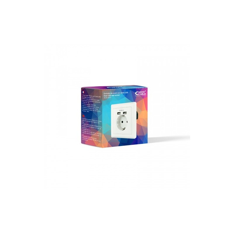 Nanocable Base de enchufe de pared tipo schuko con 2 tomas USB Max. 2.4A, blanca
