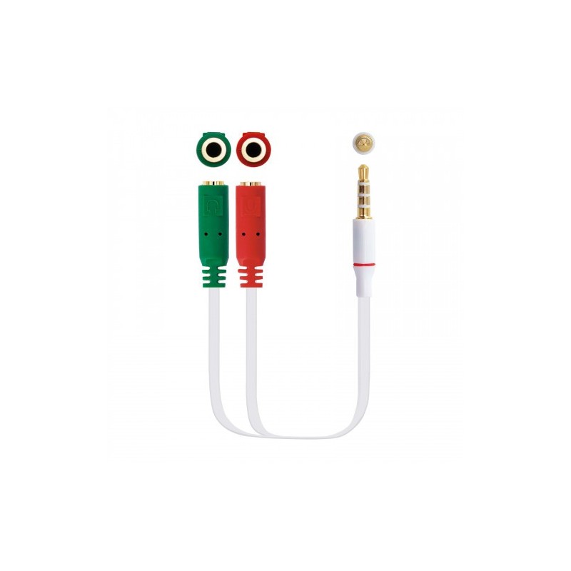 Nanocable Cable adaptador Audio Jack 3.5/M 4pines - 2xJack 3.5/H 3pines, blanco, 20 cm