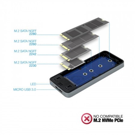 TooQ TQE-2281G caja para disco duro externo M.2 Caja externa para unidad de estado sólido (SSD) Gris