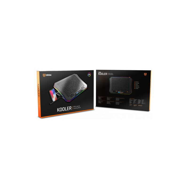 KROM BASE REFRIGERACION PORTATIL HASTA 19″. SOPORTE SMARTPHONE. HUB 2 X USB. RGB (NXKROMKOOLER)