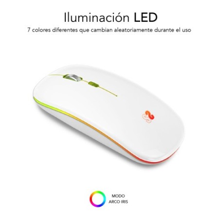 RATÓN ÓPTICO INALÁMBRICO 2.4G Y BT RGB LED DUAL FLAT MOUSE WHITE