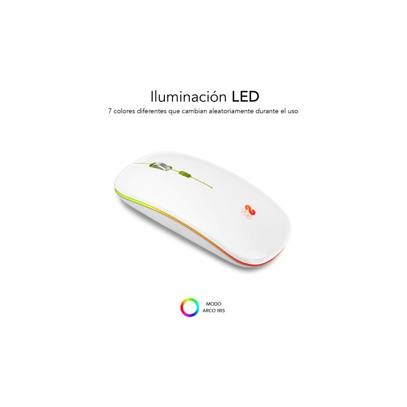 RATÓN ÓPTICO INALÁMBRICO 2.4G Y BT RGB LED DUAL FLAT MOUSE WHITE