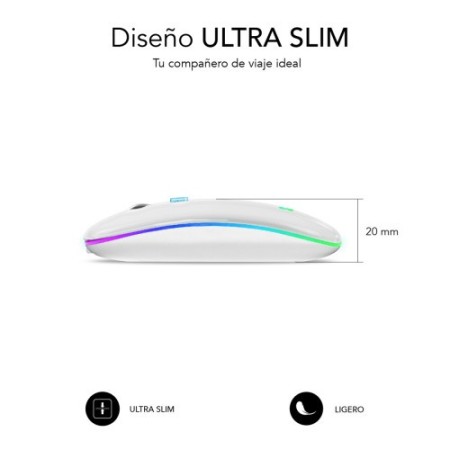 RATÓN ÓPTICO INALÁMBRICO 2.4G Y BT RGB LED DUAL FLAT MOUSE WHITE