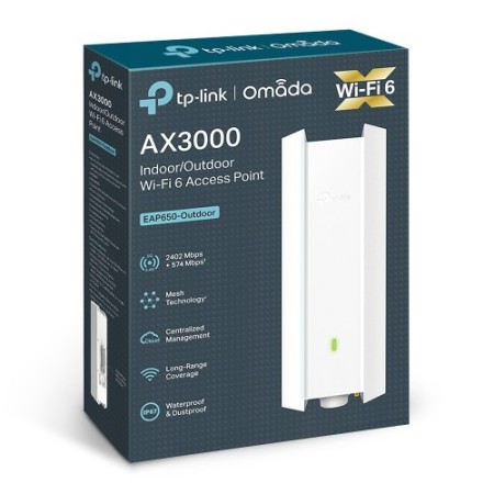 TP-LINK PUNTO DE ACCESO WI-FI 6 DE DOBLE BANDA PARA INTERIORES/EXTERIORES AX3000 PUERTO: 1× PUERTO GIGABIT RJ45 VELOCIDAD: 574MB