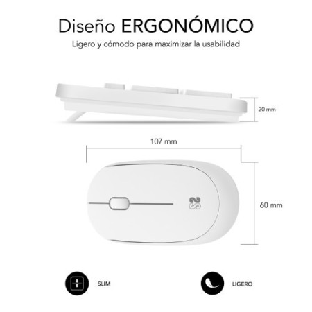 SUBBLIM Teclado Ergonómico y ratón Combo Business Slim Silencioso Inalámbrico 2.4G Blanco