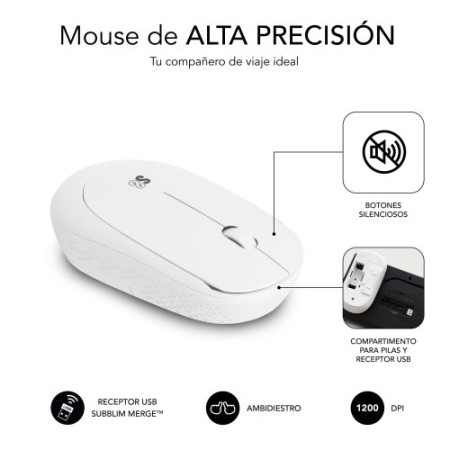 SUBBLIM Teclado Ergonómico y ratón Combo Business Slim Silencioso Inalámbrico 2.4G Blanco