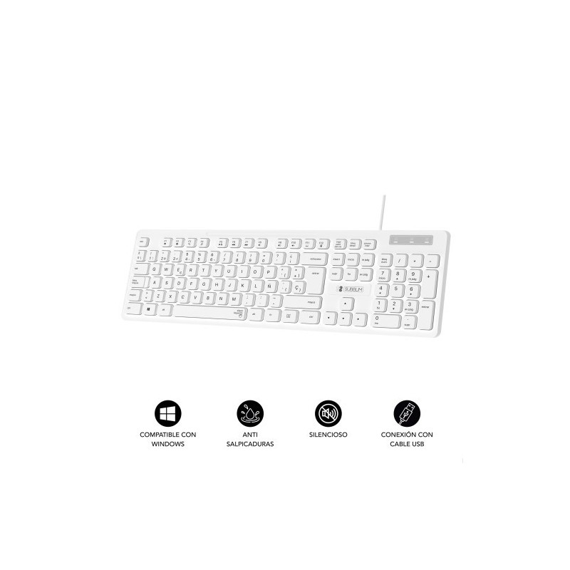SUBBLIM Teclado Ergonómico Business Slim Silencioso con cable USB Blanco