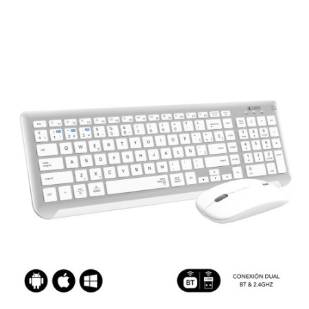 SUBBLIM Teclado con Ratón Bluetooth + 2.4G Combo Dual Prestige Extendido Plata/Blanco