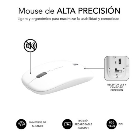 SUBBLIM Teclado con Ratón Bluetooth + 2.4G Combo Dual Prestige Extendido Plata/Blanco