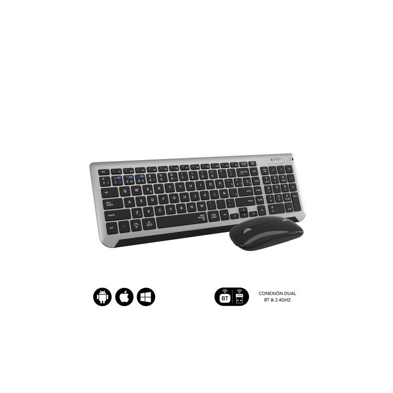 SUBBLIM Teclado con Ratón Bluetooth + 2.4G Combo Dual Prestige Extendido Gris/Negro