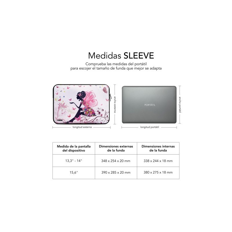 SUBBLIM Funda Ordenador Neopreno Trendy Sleeve Neo Hada 15,6″