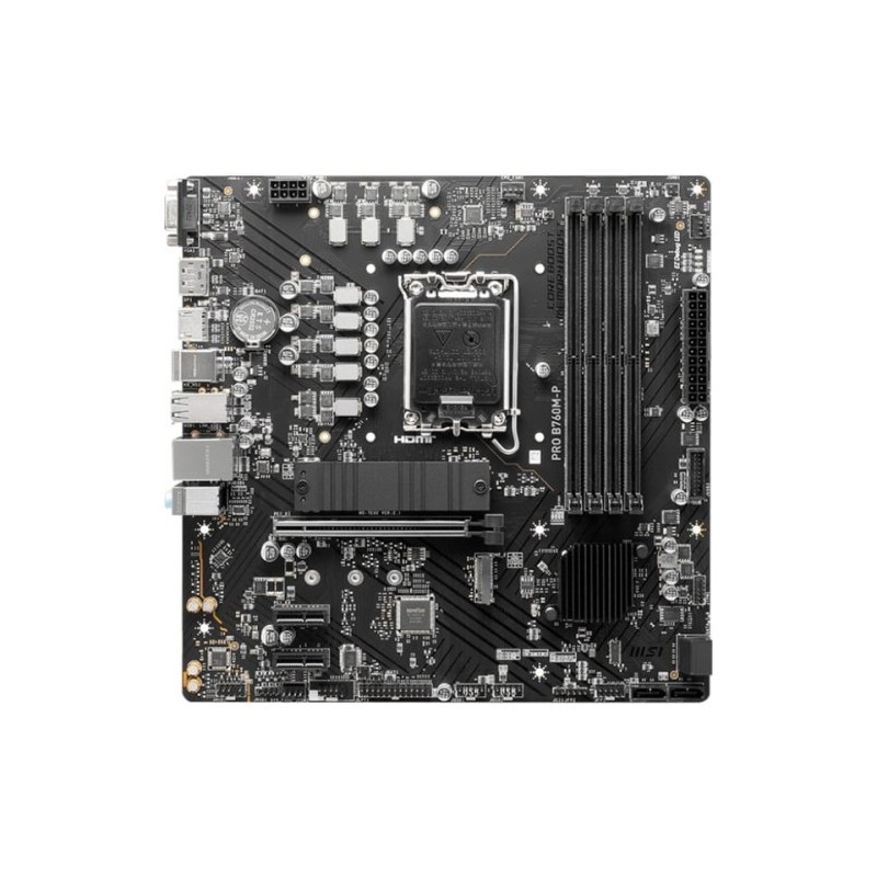 PLACA MSI PRO B760M-P,INTEL,1700,B760,4DDR5,192GB,VGA+HDMI+DP,4SATA+2M.2,4USB3.2,GBLAN,MATX