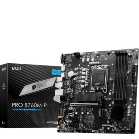 PLACA MSI PRO B760M-P,INTEL,1700,B760,4DDR5,192GB,VGA+HDMI+DP,4SATA+2M.2,4USB3.2,GBLAN,MATX