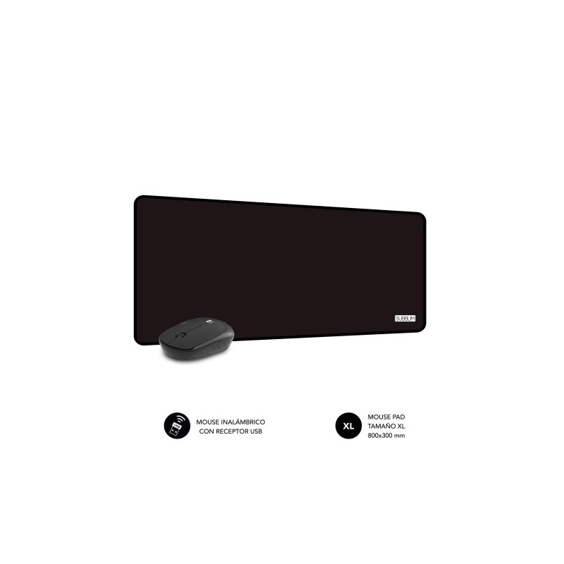 SUBBLIM Alfombrilla con Ratón Harmony Pack Mousepad XL + Wireless Mouse Black