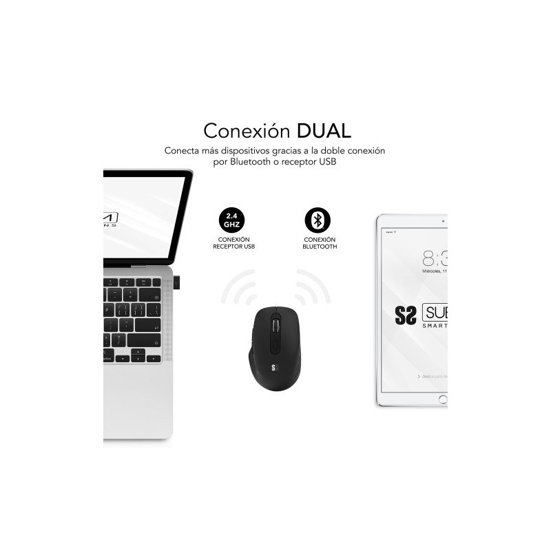 SUBBLIM Ratón CURVE ERGO DUAL MOUSE BATTERY BLACK