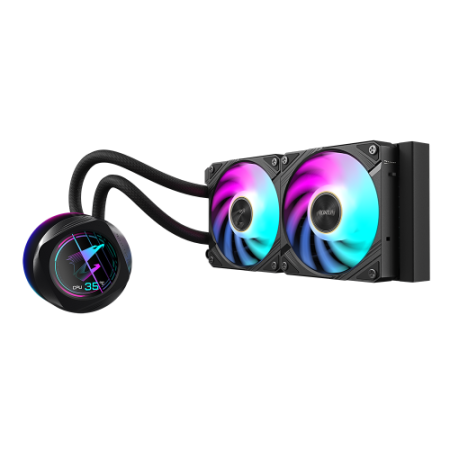 GIGABYTE Refrigeración líquida AIO AORUS WATERFORCE X II 240 para CPU - 2 ventiladores ARGB de 120 mm, pantalla LCD a todo color